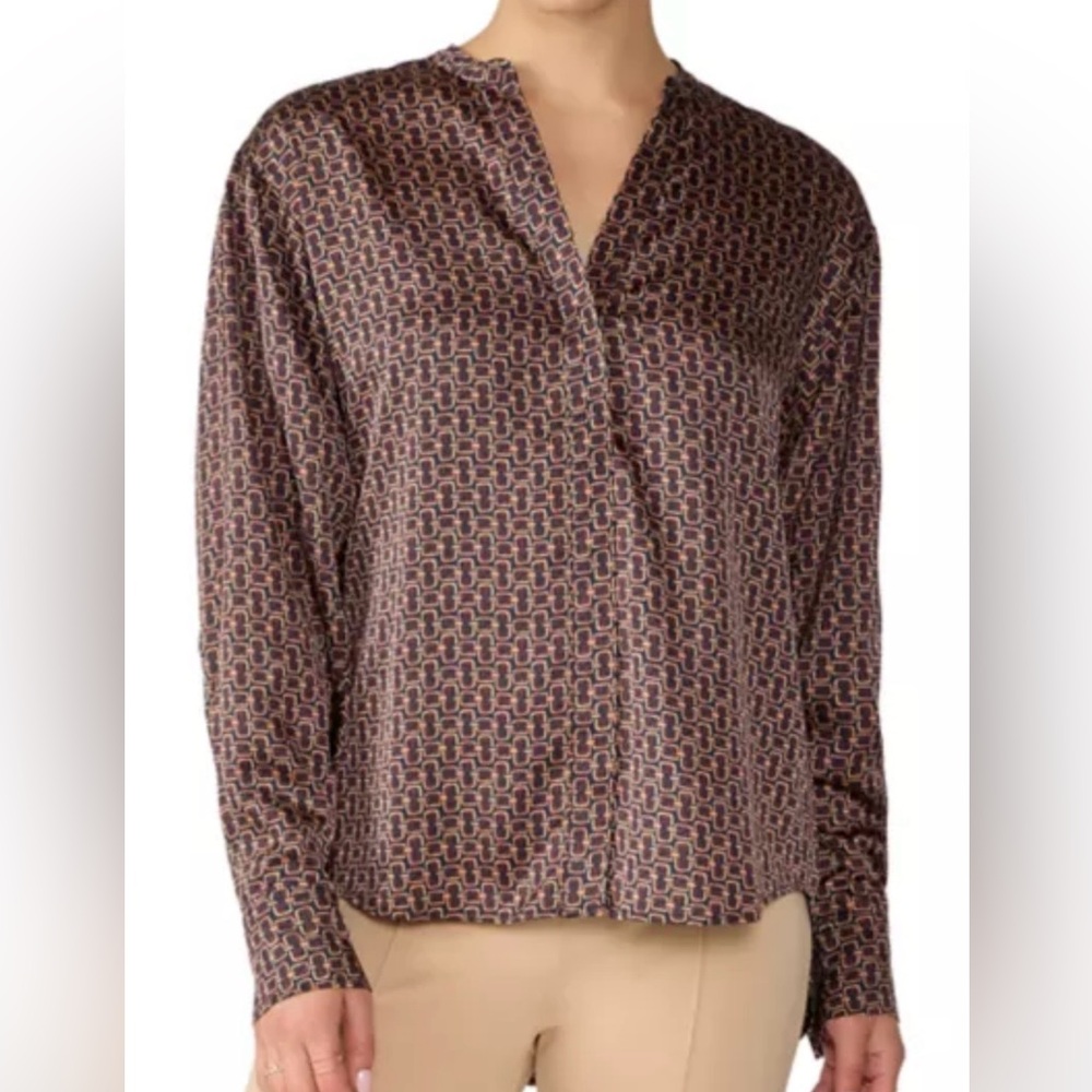 Evereve - Sanctuary - Geometric Button Down Shirt - Brown and Black